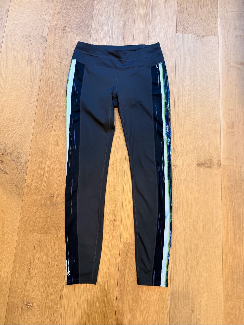 Athleta Printed Side Stripe Leggings Gray Athletic Workout Pants Size Small